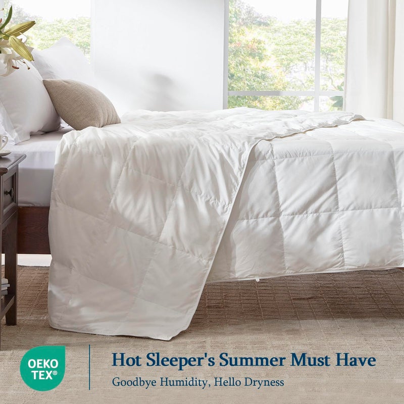 Globon Summer Down ComforterBlanket Queen Size, Extra Lightweight Duvet Insert for Hot Sleepers, Noiseless & Extra Soft,90x90 inches,10 Ounce Fill Weight, White - Image 3